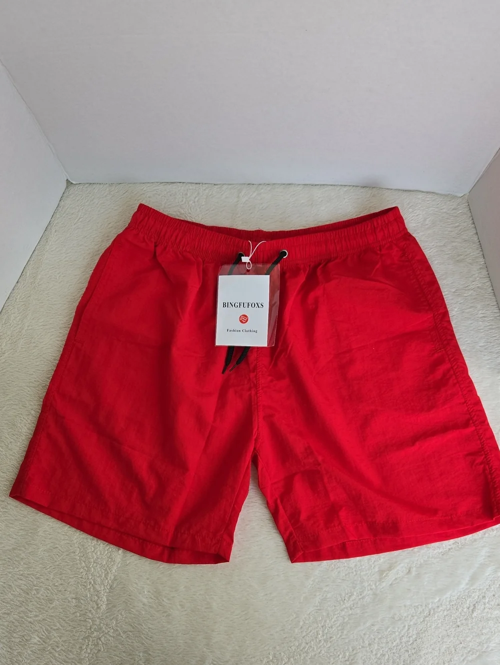 NWT BINGFUFOXS Men’s Red Swim Trunks Board Shorts Size 4XL